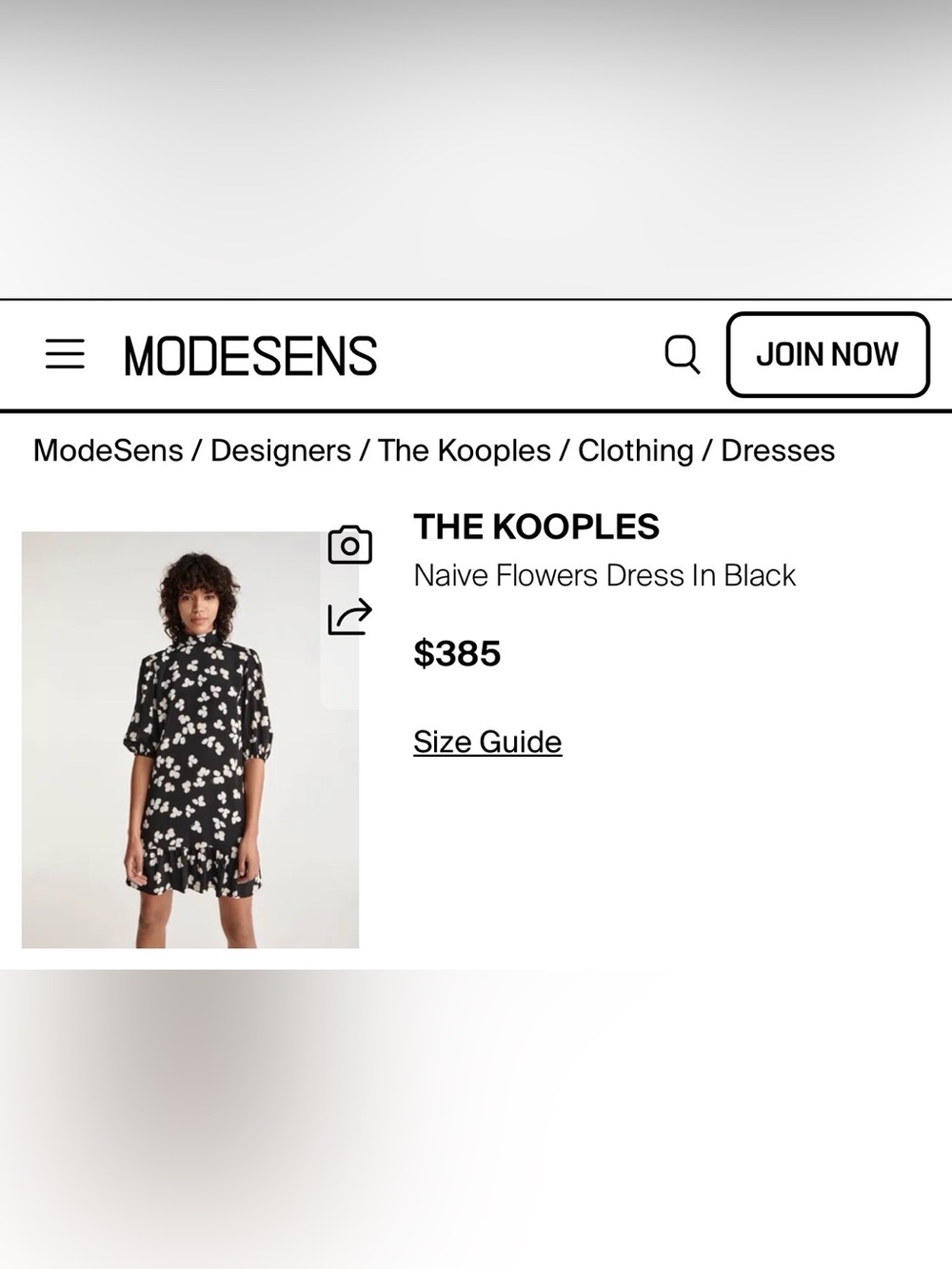 NWT The Kooples Naive Flowers Silk-Blend Mini Dress in Black with White Floral